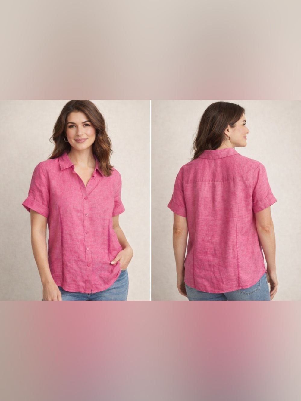 Coldwater Creek Pink Linen Button-Up Shirt Women Size M Lightweight Summer Top